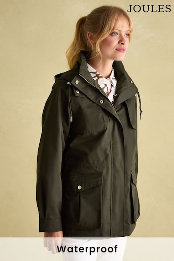 Joules Fairford Khaki Green Waterproof Raincoat with Hood (K97271) | £149