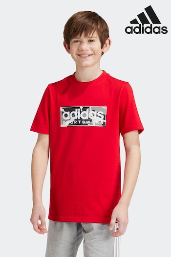 adidas Red Kids Sportswear Camo Linear Graphic T-Shirt (K97649) | £13