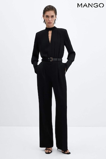 Mango Long Sleeved Cut Out Black Jumpsuit with Belt (K97656) | £90