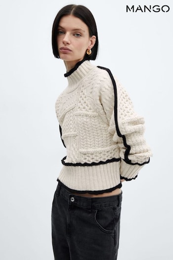 Mango Cable Knit Sweater with Contrasting Trim (K97688) | £50