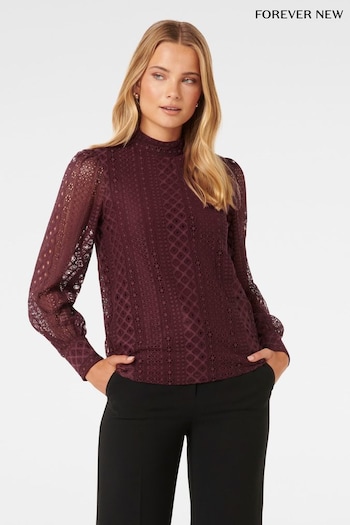 Forever New Purple Josephine High Neck Lace Top (K97702) | £50