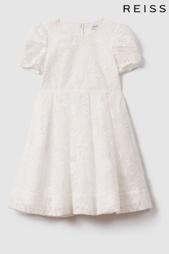 Reiss Ivory Emelie Teen Lace Puff Sleeve Dress (K97790) | £90
