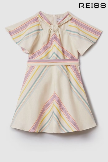 Reiss Ivory Kitty Teen Linen Cotton Knot Detail Dress (K97791) | £75