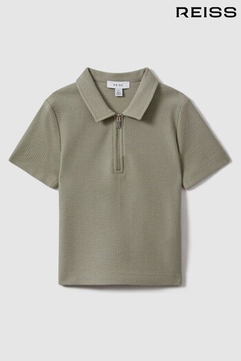 Reiss Pistachio Felix Teen Textured Cotton Half-Zip Polo Shirt (K97798) | £34