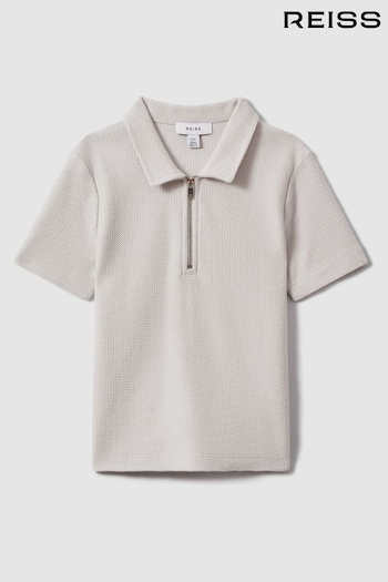 Reiss Silver Felix Teen Textured Cotton Half-Zip Polo Shirt (K97801) | £34