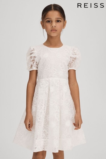 Reiss Ivory Emelie Junior Lace Puff Sleeve Dress (K97809) | £80