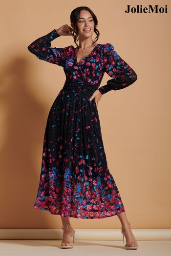 Jolie Moi Pink Lilah Symmetrical Print Lace Maxi Dress (K98081) | £95