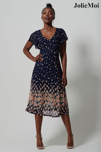 Jolie Moi Blue Mirrored Mesh Fit and Flare Midi Dress (K98110) | £79