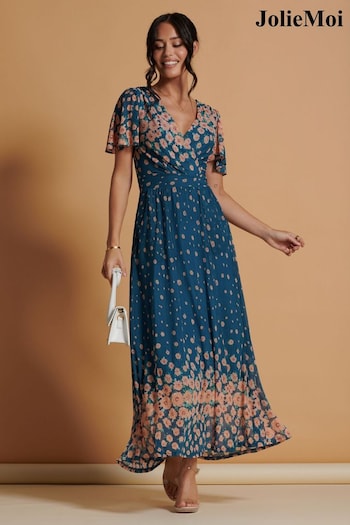 Jolie Moi Mirrored Mesh Angel Sleeve Maxi Dress (K98111) | £89