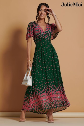 Jolie Moi Green Mirrored Mesh Angel Sleeve Maxi Dress (K98123) | £89