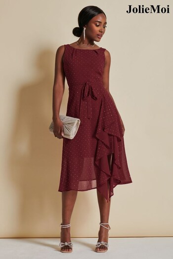 Jolie Moi Red Embellished Frill Hem Chiffon Dress (K98124) | £65