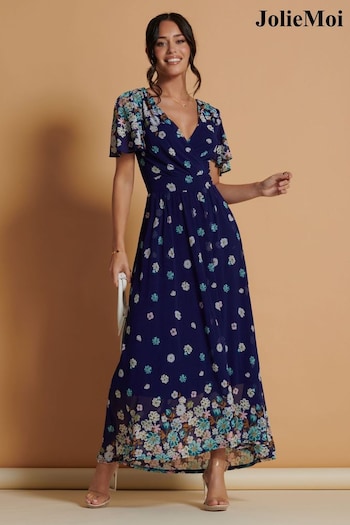 Jolie Moi Blue Mirrored Angel Sleeve Mesh Maxi Dress (K98140) | £89