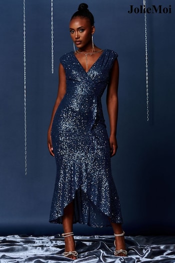 Jolie Moi Sequin Wrap Fishtail Maxi Dress (K98144) | £85