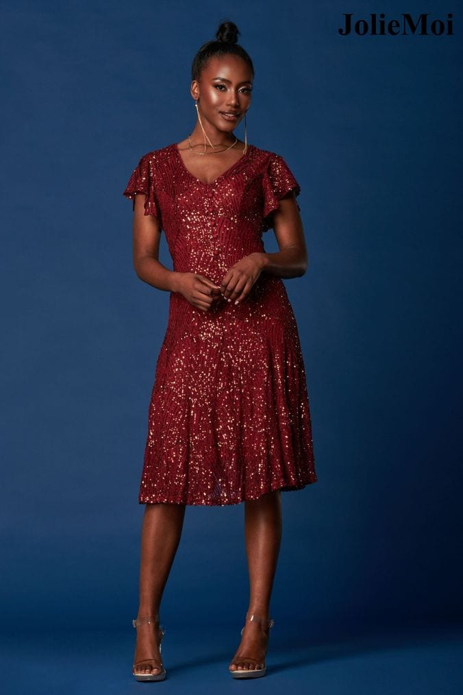 Red sequin 2025 v neck dress