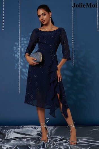 Jolie Moi Blue Diamante Embellished Chiffon Midi Dress (K98151) | £79