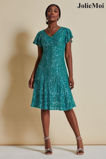 Jolie Moi Blue Sequin Fit and Flare Midi Dress (K98163) | £79