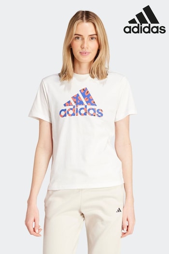 adidas White Animal Print 100% Cotton T-Shirt (K98221) | £23