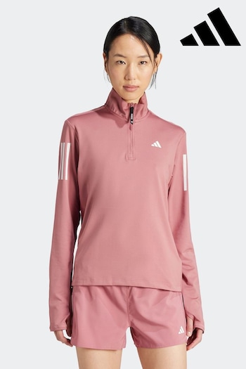 adidas wears Pink Own The Run 1/2 Zip Sweatshirt (K98284) | £40