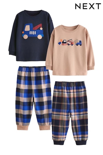 Blue/Neutral Transport Woven Bottom Check Pyjamas 2 Pack (9mths-8yrs) (K98571) | £22 - £28