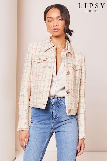 Lipsy Cream Boucle Patch Pocket Button Through Cropped Jacket (K98581) | £72