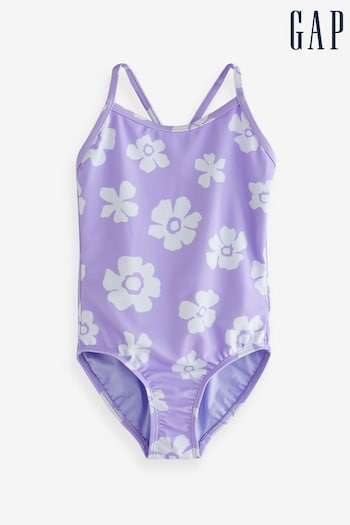 Gap Purple Flower Cross Back Swimsuit (4-12yrs) (K98615) | £25