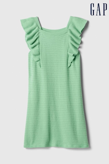 Gap Green Cotton Knit Ruffle Sleeve Dress Club (K98638) | £25