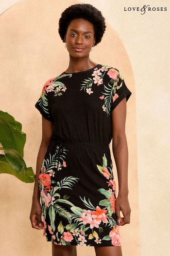 Yves Saint Laurent Black Floral Crew Neck Jersey T-Shirt Mini Dress (K98729) | £39
