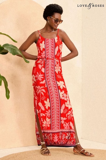 All In Ones Red Floral Cami Jersey Maxi Dress (K98735) | £44