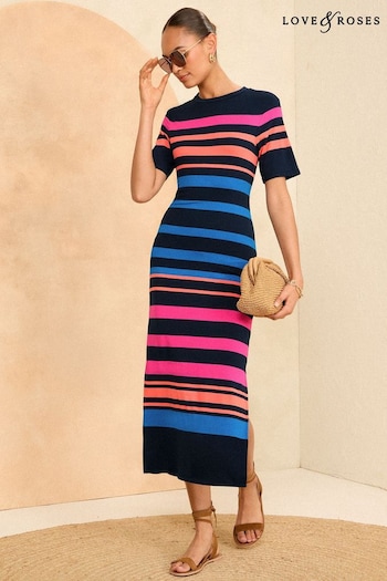 Rick Owens asymmetric front-split dress Multi Stripe Petite Midi Jersey T-Shirt Dress (K98741) | £42