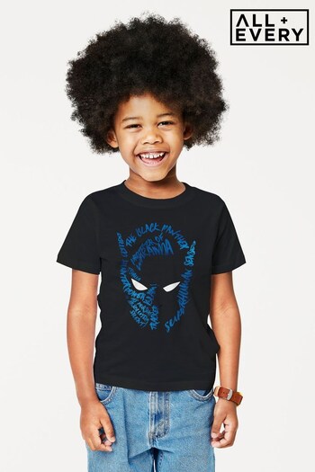 All + Every Black Marvel Mask Text Outline Black Panther Kids T-Shirt (K98745) | £18