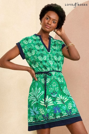 April Top Picks Green Leaf V Neck Jersey T-Shirt Mini Dress (K98756) | £40