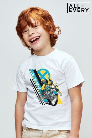 All + Every White Marvel Wolverine Motorcycle X Men Kids T-Shirt (K98763) | £18