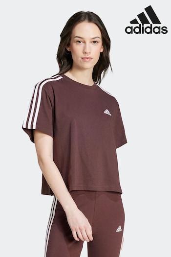 adidas Brown Sportswear Essentials 3-Stripes Single Jersey Top (K98796) | £23