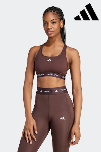 adidas Brown Medium Support Techfit Powerreact Bra (K98960) | £33