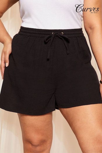 Curves Like These Black Tie Front Shorts (K98977) | £29