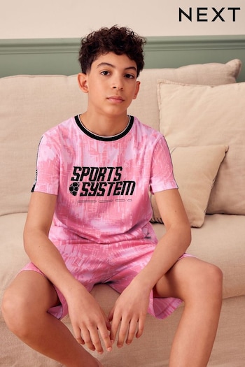 Pink Football Single Short 100% Cotton Pyjamas (4-16yrs) (K99100) | £11 - £16