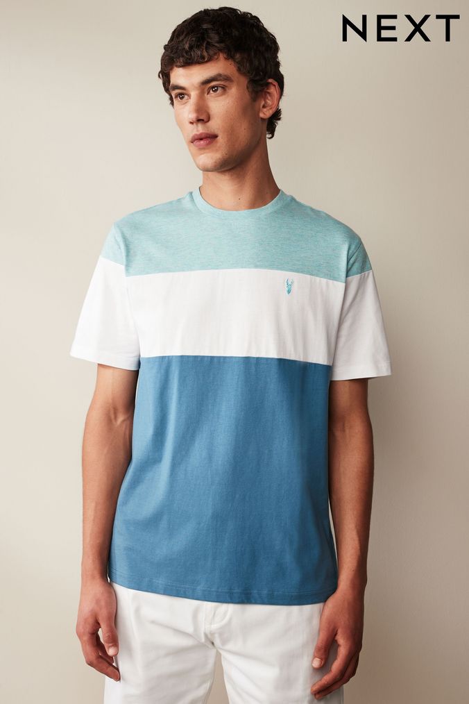 Buy Men s T Shirts Colour Block 100 Cotton Tops Online Next UK
