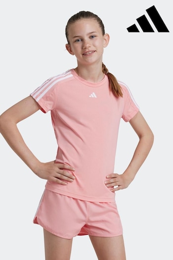 adidas Pink Sportswear Train Essentials Aeroready 3 Stripes Slim Fit Training T-Shirt (K99291) | £13