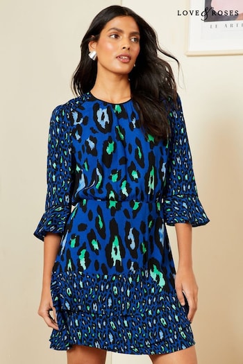 All Womens New In Animal Navy Blue Printed Crew Neck Flared Mini Dress (K99475) | £50