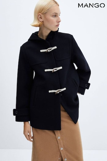 Mango Navy Blue Hooded Wool Toggle Button Coat (K99633) | £110