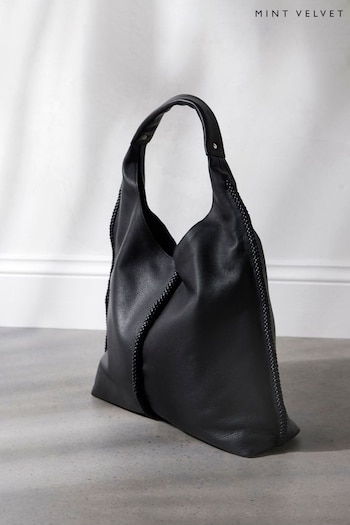 Mint Velvet Black Leather Shoulder Bag (K99733) | £159
