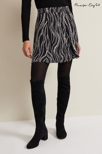 Phase Eight Ilaria Flippy Mini Pearl Print Black Skirt (K99753) | £69