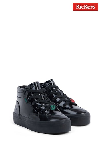 Kickers Black Tovni Stack Hi Flower Patent Trainers (K99792) | £60