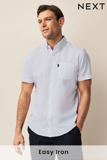 White Regular Fit Short Sleeve Easy Iron Button Down Oxford Shirt (K99828) | £18