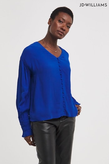 JD Williams Blue Button Through Dipped Back Blouse (K99835) | £28