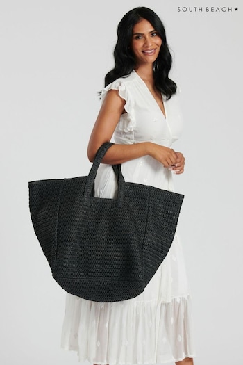 South Beach Black Oversized Woven Shoulder Bag (K99864) | £28
