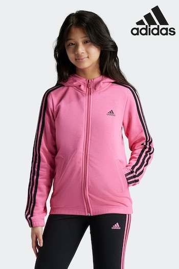 adidas Pink Sportswear Essentials 3-Stripes Full-Zip Hoodie (K99936) | £33