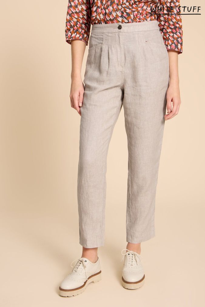 Women linen cotton tapered pants on sale