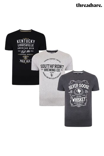 Threadbare Grey 3 Pack Front Print T-Shirts (KM5799) | £22