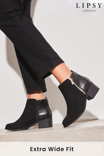 Lipsy Black Extra Wide Fit Texture Side Zip Ankle Boot (L00016) | £48